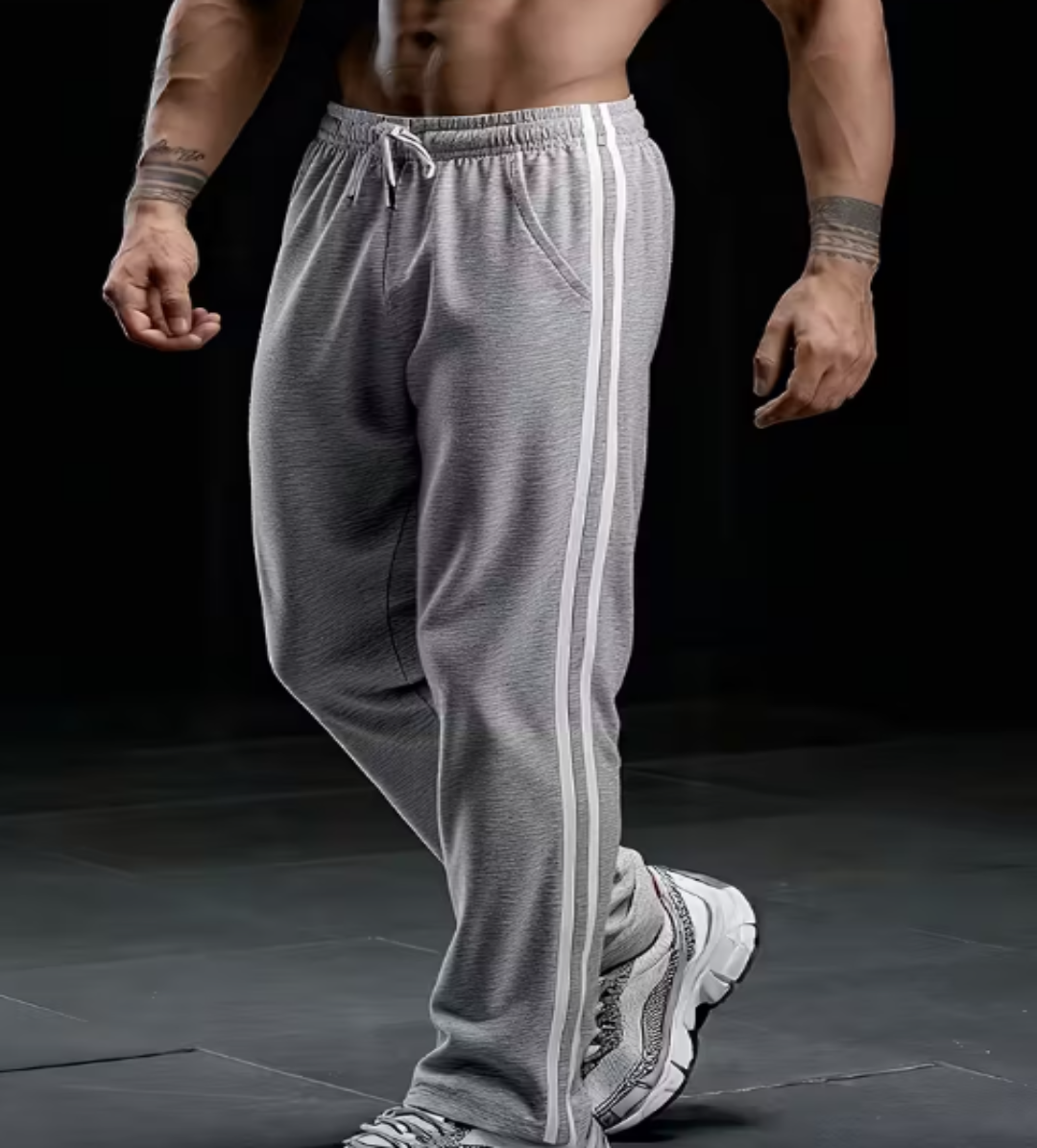 2 Pantalones Holgados con rayas, Gris Claro + Negro