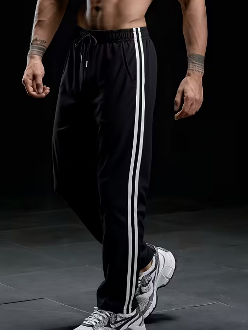 2 Pantalones Holgados con rayas, Gris Claro + Negro